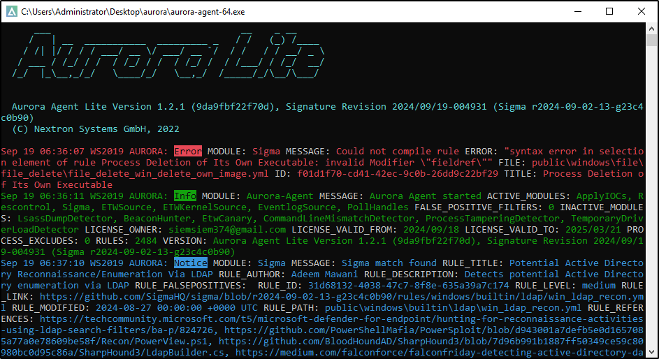 Aurora Lite executable in the extracted Windows folder