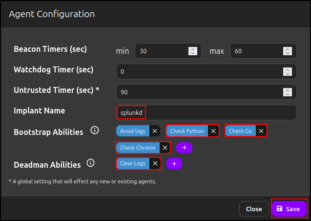 Review agent name, bootstrap abilities, and deadman abilities