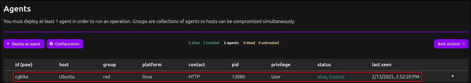 Confirm the Linux agent is alive