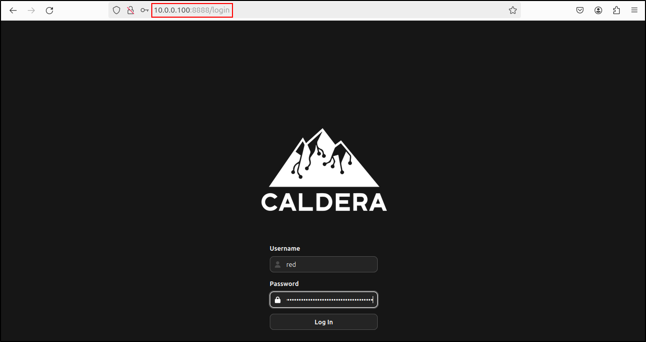 MITRE Caldera login page from the preserved proof of concept