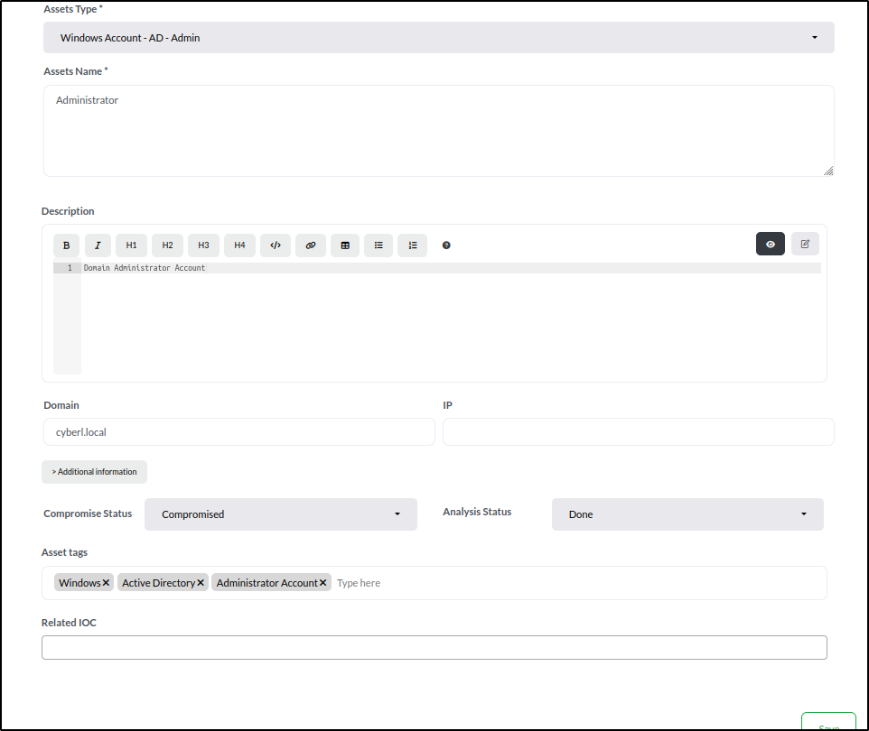 DFIR-IRIS asset management — step 19