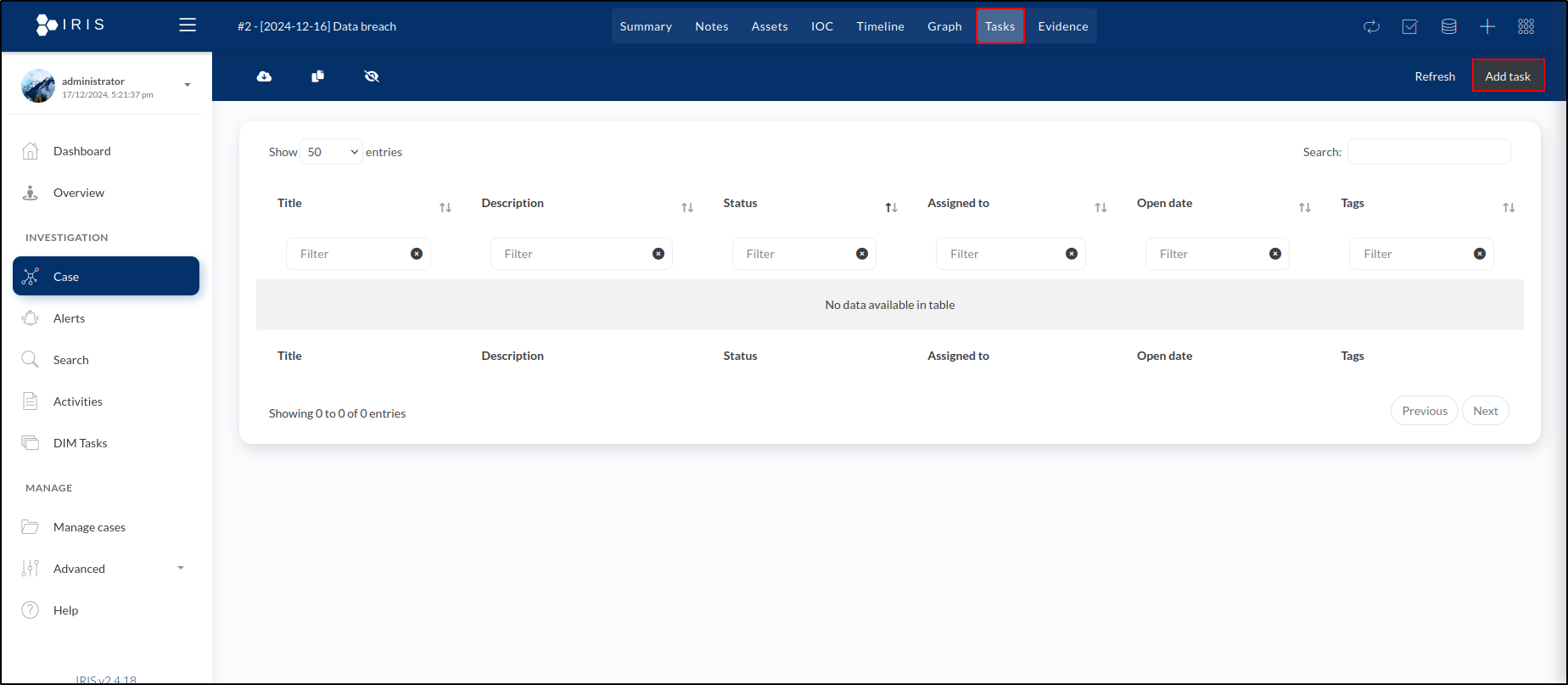 DFIR-IRIS collaboration and access — step 36