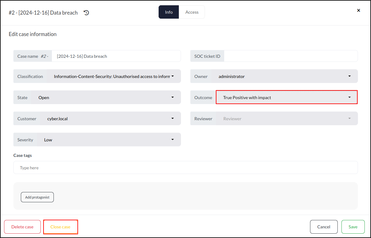 DFIR-IRIS case closure and backup — step 52